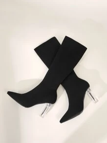 CUCCOO BASICS Women Shoes Minimalist Fashion Knit Detail Point Toe Black Sock Boots Vacation Shoes Summer - Black - View 9