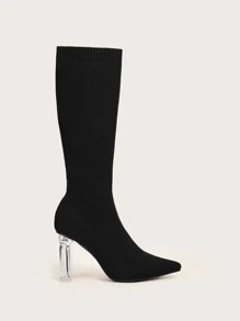 CUCCOO BASICS Women Shoes Minimalist Fashion Knit Detail Point Toe Black Sock Boots Vacation Shoes Summer - Black - View 3