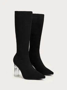 CUCCOO BASICS Women Shoes Minimalist Fashion Knit Detail Point Toe Black Sock Boots Vacation Shoes Summer - Black - View 5