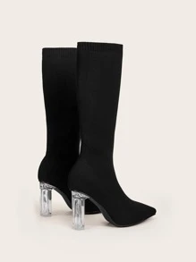 CUCCOO BASICS Women Shoes Minimalist Fashion Knit Detail Point Toe Black Sock Boots Vacation Shoes Summer - Black - View 6