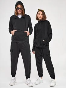 Manfinity Bộ hai mảnh Nam Dây kéo Túi màu trơn Sẵn sàng - màu đen - Xem 1