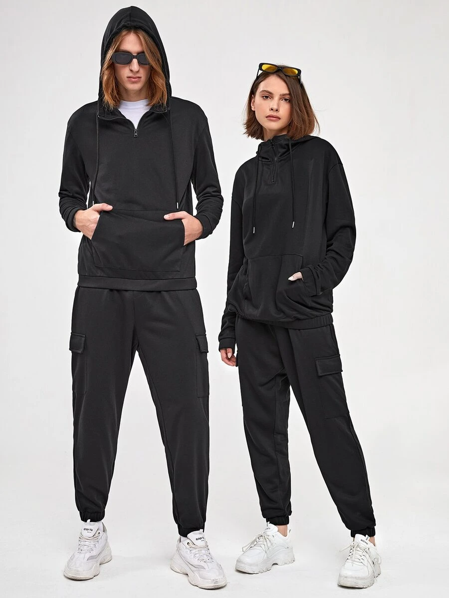 Manfinity Bộ hai mảnh Nam Dây kéo Túi màu trơn Sẵn sàng - màu đen - Xem 1