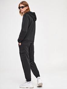 Manfinity Bộ hai mảnh Nam Dây kéo Túi màu trơn Sẵn sàng - màu đen - Xem 2