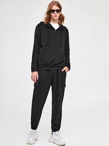 Manfinity Bộ hai mảnh Nam Dây kéo Túi màu trơn Sẵn sàng - màu đen - Xem 3