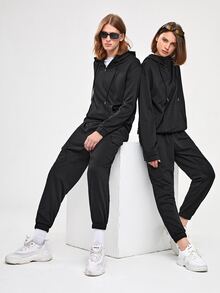 Manfinity Bộ hai mảnh Nam Dây kéo Túi màu trơn Sẵn sàng - màu đen - Xem 5