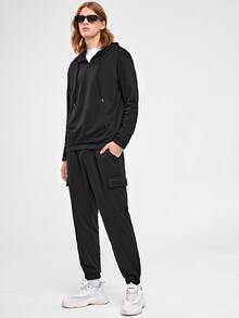 Manfinity Bộ hai mảnh Nam Dây kéo Túi màu trơn Sẵn sàng - màu đen - Xem 7