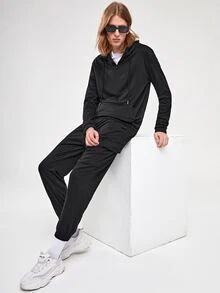 Manfinity Bộ hai mảnh Nam Dây kéo Túi màu trơn Sẵn sàng - màu đen - Xem 9