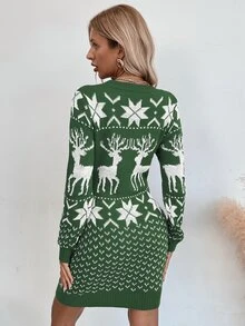 Christmas & Graphic Pattern Jumper Dress - Multicolor - View 2