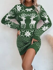 Christmas & Graphic Pattern Jumper Dress - Multicolor - View 5