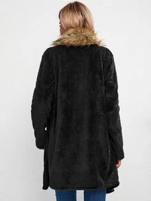 Abrigo teddy de cuello cascada - Negro - Ver 4