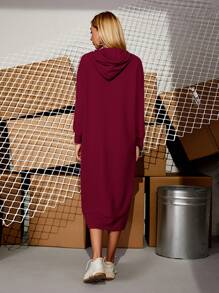 SHEIN Unity 豹紋前蝴蝶結人像圖案連帽連衣裙 - 酒紅色 - 查看 2