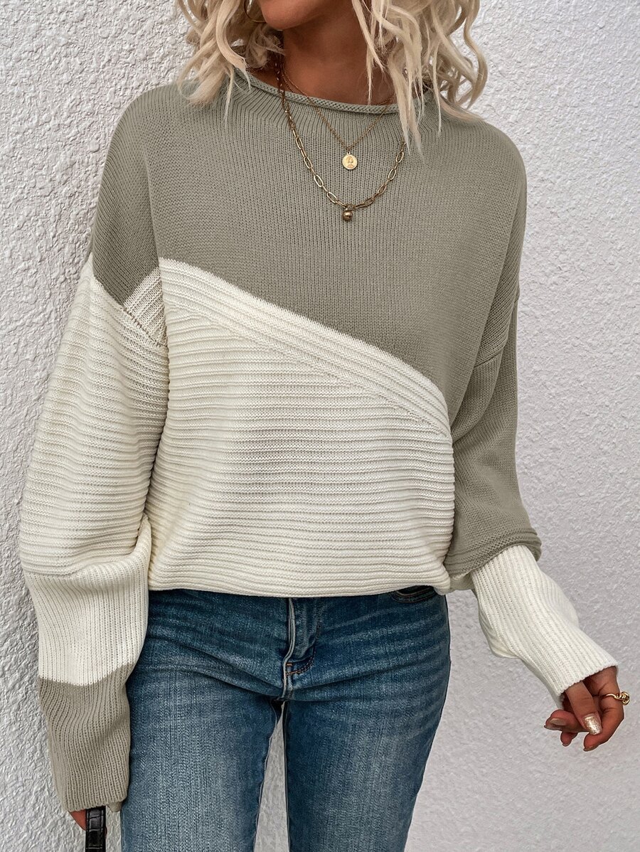 SHEIN LUNE Colourblock Pattern Drop Shoulder Jumper - Multicolor - View 1