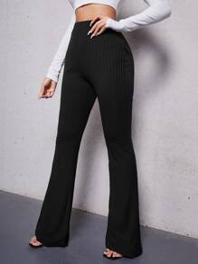 SHEIN Tall Elastic Waist Flare Leg Trousers - Black - View 3