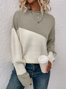 SHEIN LUNE Colourblock Pattern Drop Shoulder Jumper - Multicolor - View 4