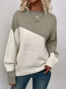 SHEIN LUNE Colourblock Pattern Drop Shoulder Jumper - Multicolor - View 5