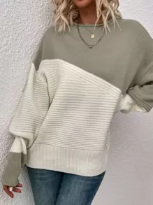 SHEIN LUNE Colourblock Pattern Drop Shoulder Jumper - Multicolor - View 6
