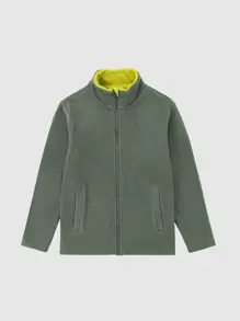 Tween Boys' Casual And Comfortable Stand Collar Zipper Coat - Green - View 1