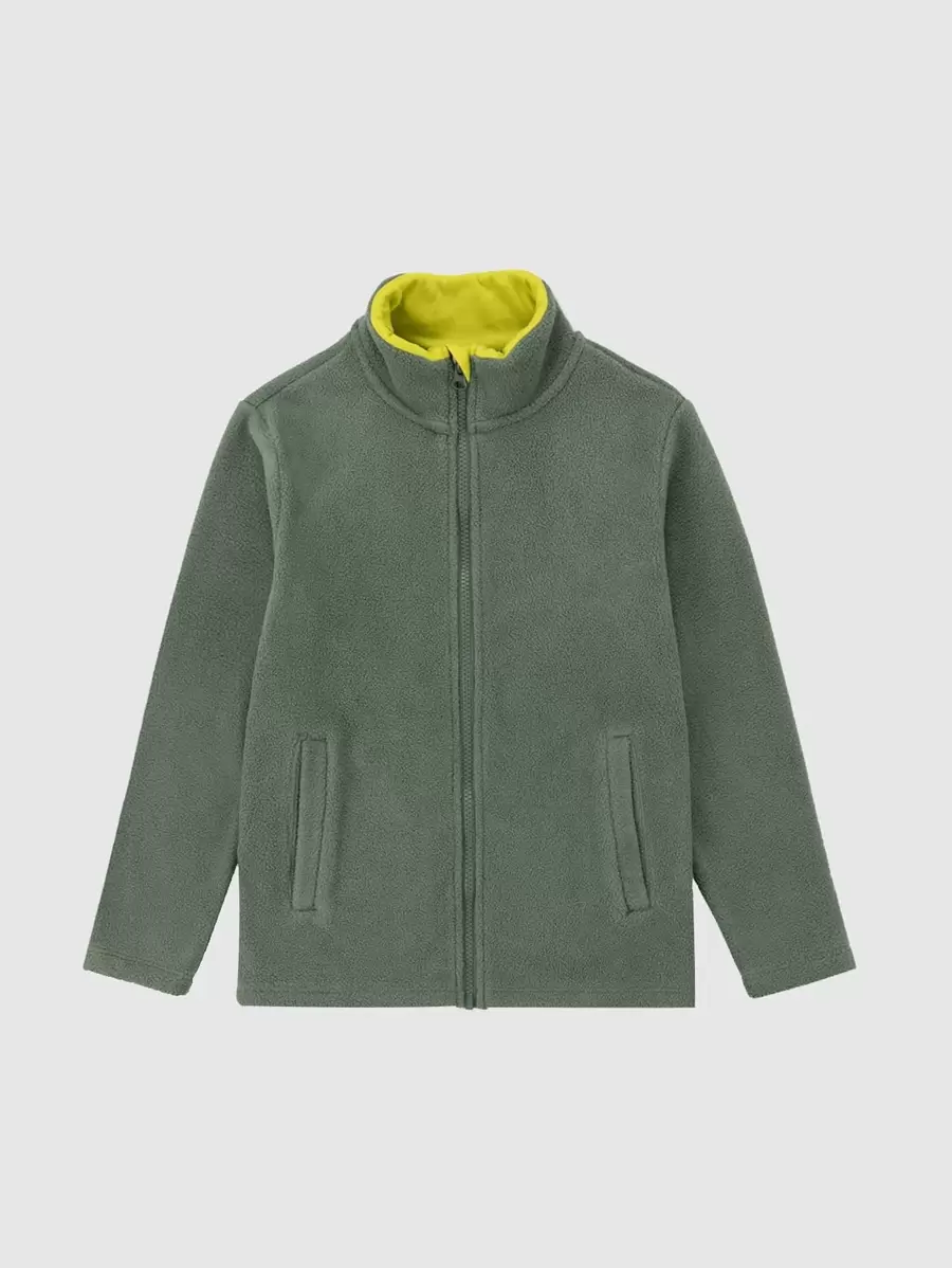 Tween Boys' Casual And Comfortable Stand Collar Zipper Coat - Green - View 1