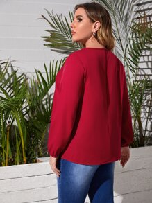 SHEIN LUNE Plus Guipure Lace Appliques Blouse - Burgundy - View 2