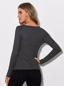 SHEIN BASICS Top ajustado con botón delantero - Gris Oscuro - Ver 2