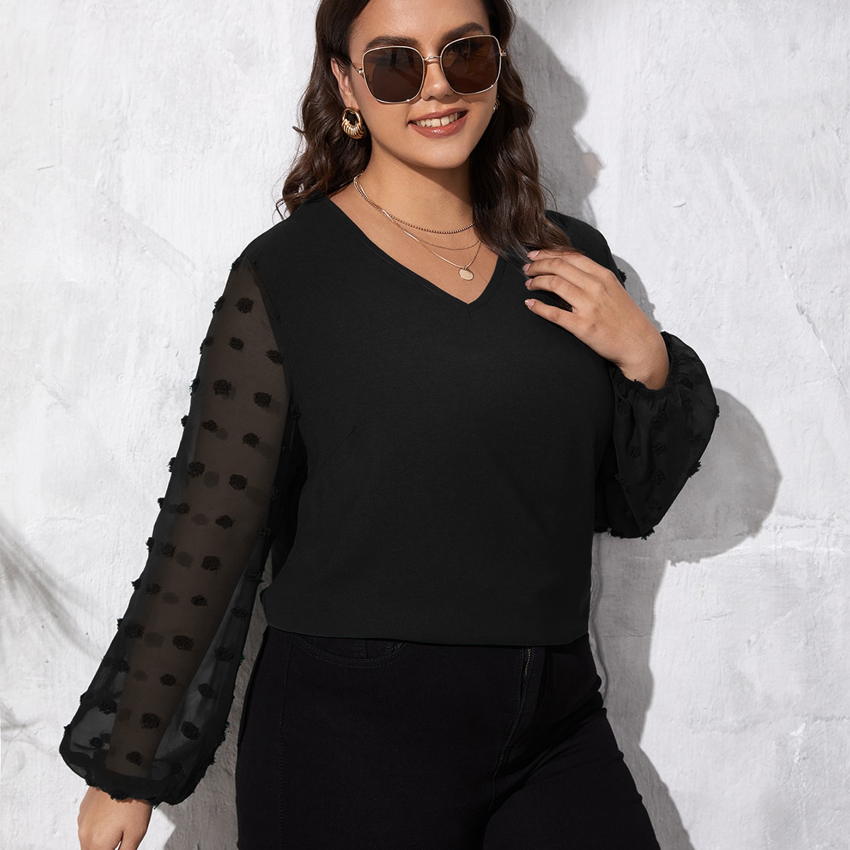 размера плюс Блуза с сетчатым рукавом