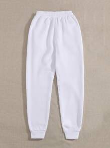 SHEIN PETITE Quần thể thao nữ Dây kéo màu trơn - trắng - Xem 2