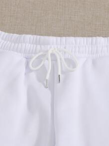 SHEIN PETITE Quần thể thao nữ Dây kéo màu trơn - trắng - Xem 3