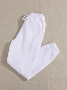 SHEIN PETITE Quần thể thao nữ Dây kéo màu trơn - trắng - Xem 5