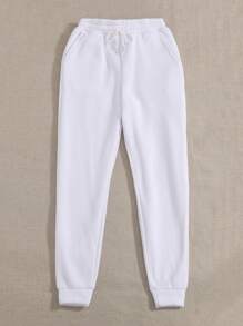 SHEIN PETITE Quần thể thao nữ Dây kéo màu trơn - trắng - Xem 6