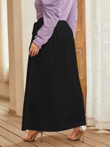 Modelyn 大碼素色長褲帶側繫帶半身裙 - 黑色 - 查看 2