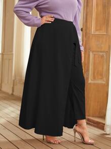 Modelyn 大碼素色長褲帶側繫帶半身裙 - 黑色 - 查看 3