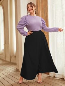 Modelyn 大碼素色長褲帶側繫帶半身裙 - 黑色 - 查看 4