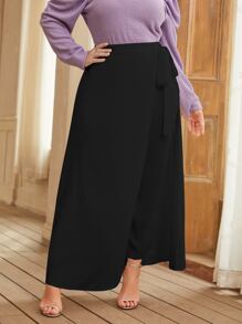 Modelyn 大碼素色長褲帶側繫帶半身裙 - 黑色 - 查看 5