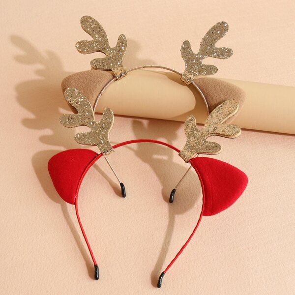 

2pcs Toddler Girls Christmas Antlers Decor Hair Hoop, Multicolor