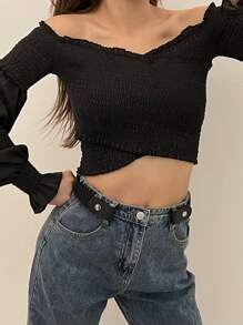 極簡風格鬆緊腰帶 - 黑色 - 查看 1