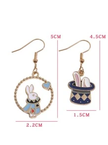 卡通兔子不成對耳環 - 彩色 - 查看 3