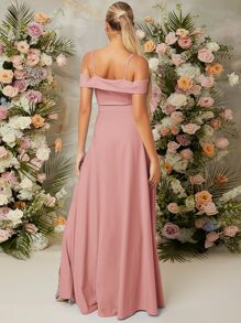 SHEIN Vestido de hombros descubiertos de muslo con abertura - Rosa vieja - Ver 2