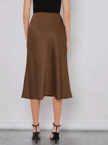 BizChic Women's Solid Color High Waist Satin Maxi Skirt, Elegant Minimalist Office Commuter Skirt, Suitable For Work, Business Casual, Teacher Outfit