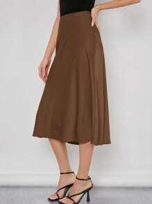 BizChic Women's Solid Color High Waist Satin Maxi Skirt, Elegant Minimalist Office Commuter Skirt, Suitable For Work, Business Casual, Teacher Outfit