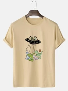 Manfinity 男士外星人和恐龍印花T恤 - 杏色 - 查看 1