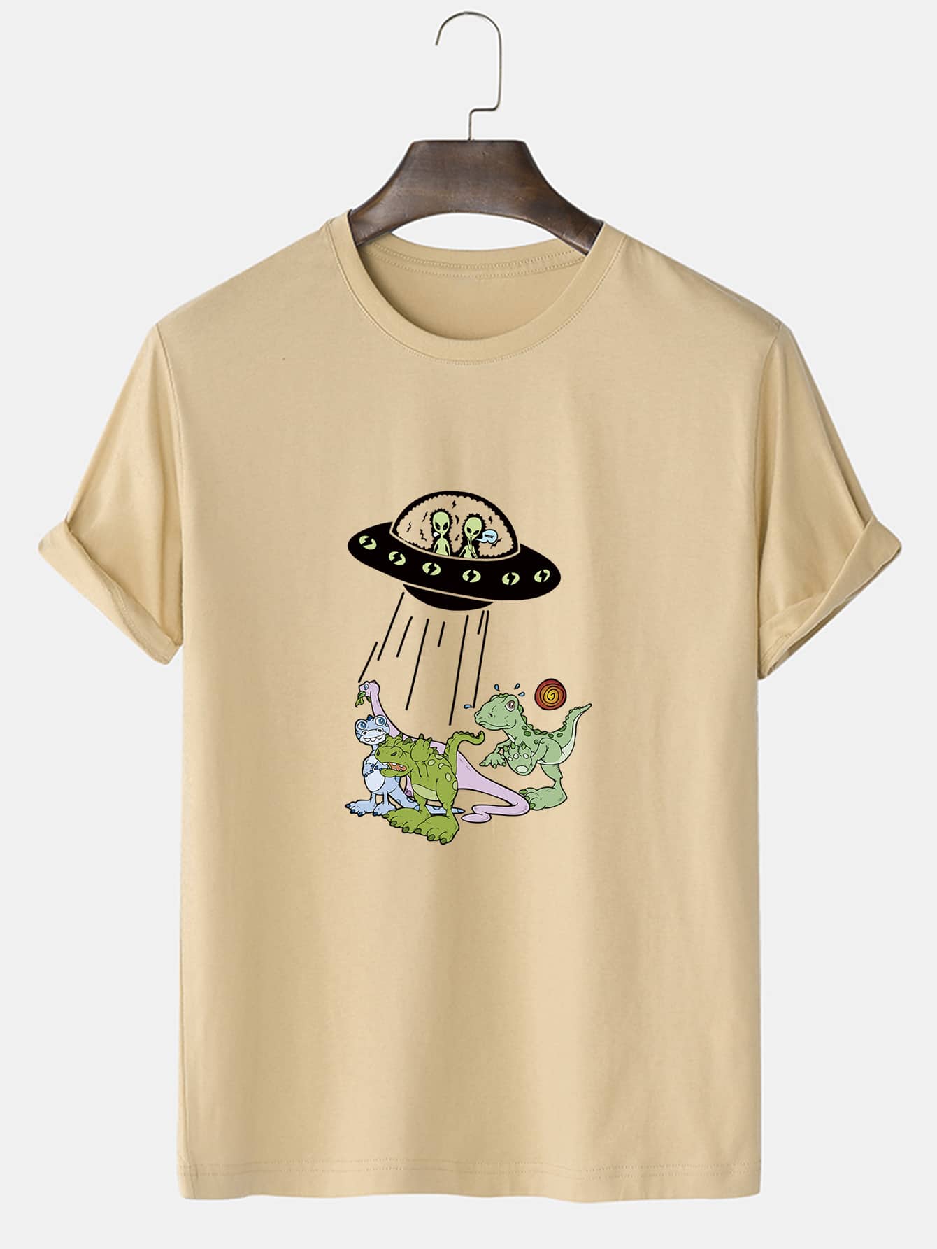 Manfinity 男士外星人和恐龍印花T恤 - 杏色 - 查看 1