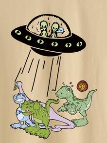 Manfinity 男士外星人和恐龍印花T恤 - 杏色 - 查看 3