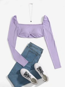 SHEIN ICON Áo nữ màu trơn Gợi cảm - Màu Lilac Tím - Xem 1