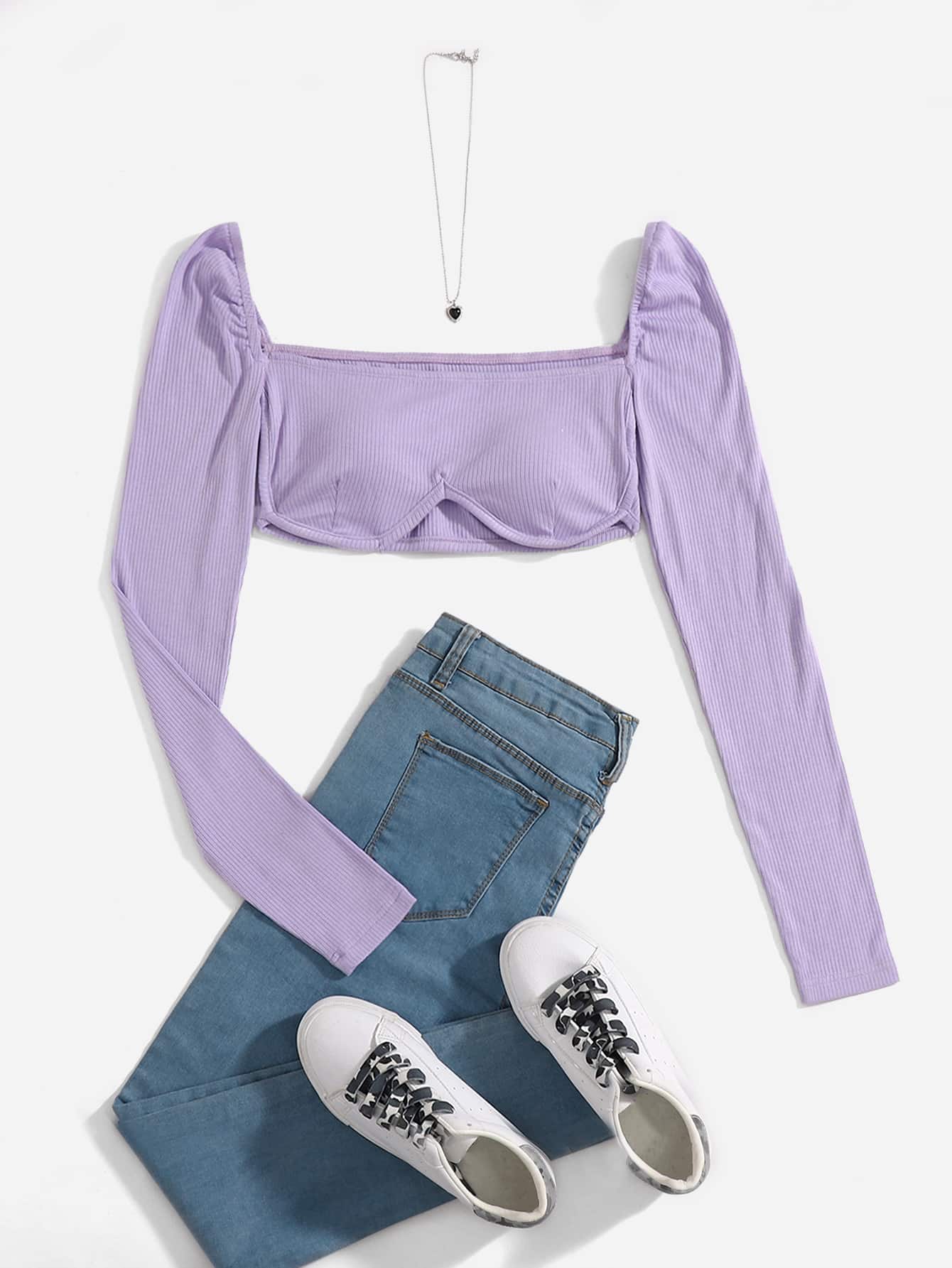 SHEIN ICON Áo nữ màu trơn Gợi cảm - Màu Lilac Tím - Xem 1