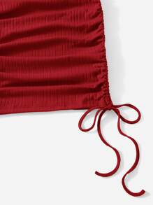 SHEIN EZwear Drawstring Ruched Side Solid Form Fitted Dress - Red - View 4
