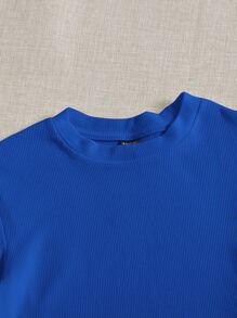 SHEIN EZwear Solid Crisscross Knotted Crop Tee - Royal Blue - View 4