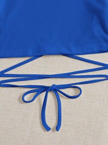 SHEIN EZwear Solid Crisscross Knotted Crop Tee - Royal Blue - View 5