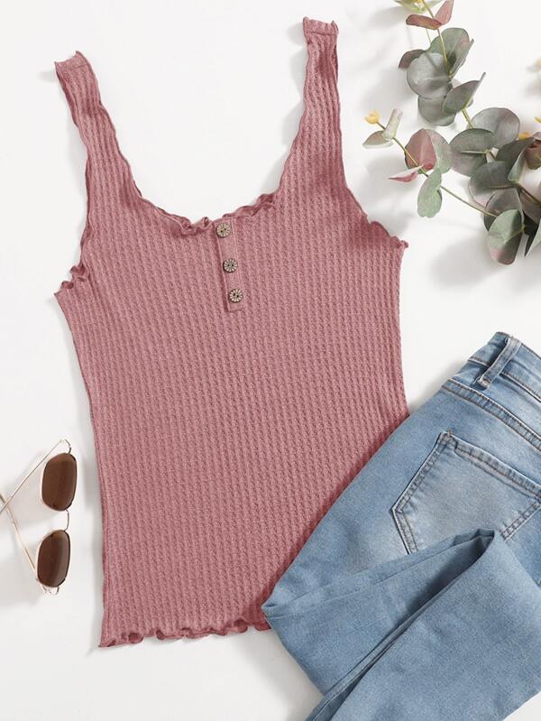 SHEIN Essnce Lettuce Trim Waffle Knit Tank Top