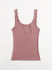 SHEIN Essnce Lettuce Trim Waffle Knit Tank Top - Dusty Pink - View 2