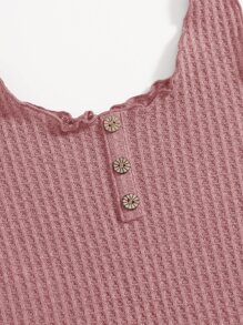 SHEIN Essnce Lettuce Trim Waffle Knit Tank Top - Dusty Pink - View 3